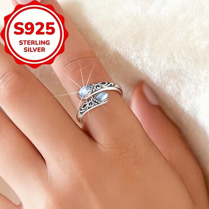 Women's S925 Silver Vintage Moonstone Adjustable Ring